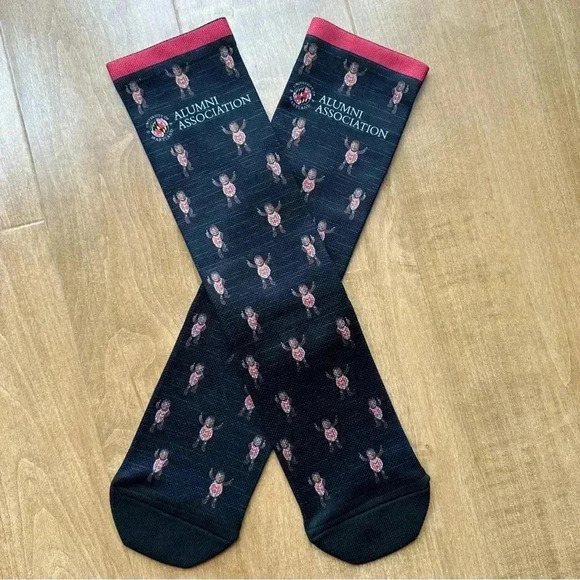 UMD Alumni Association Testudo Print Black and Red Tube Socks, One Size - Picture 5 of 9